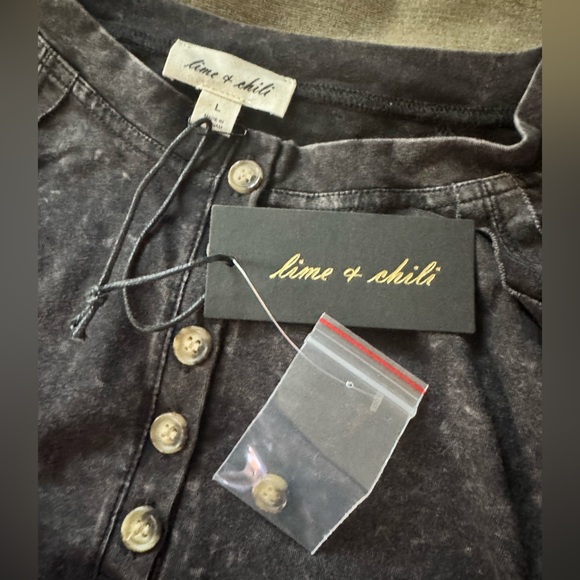 Long Sleeve Mineral Wash Dark Grey Henley Shirt - Picture 7 of 8